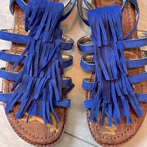 HOST PICK 💙 SAM EDELMAN Suede Leather Fringe Sandal Royal Blue, Size 7.5 - Picture 8 of 13